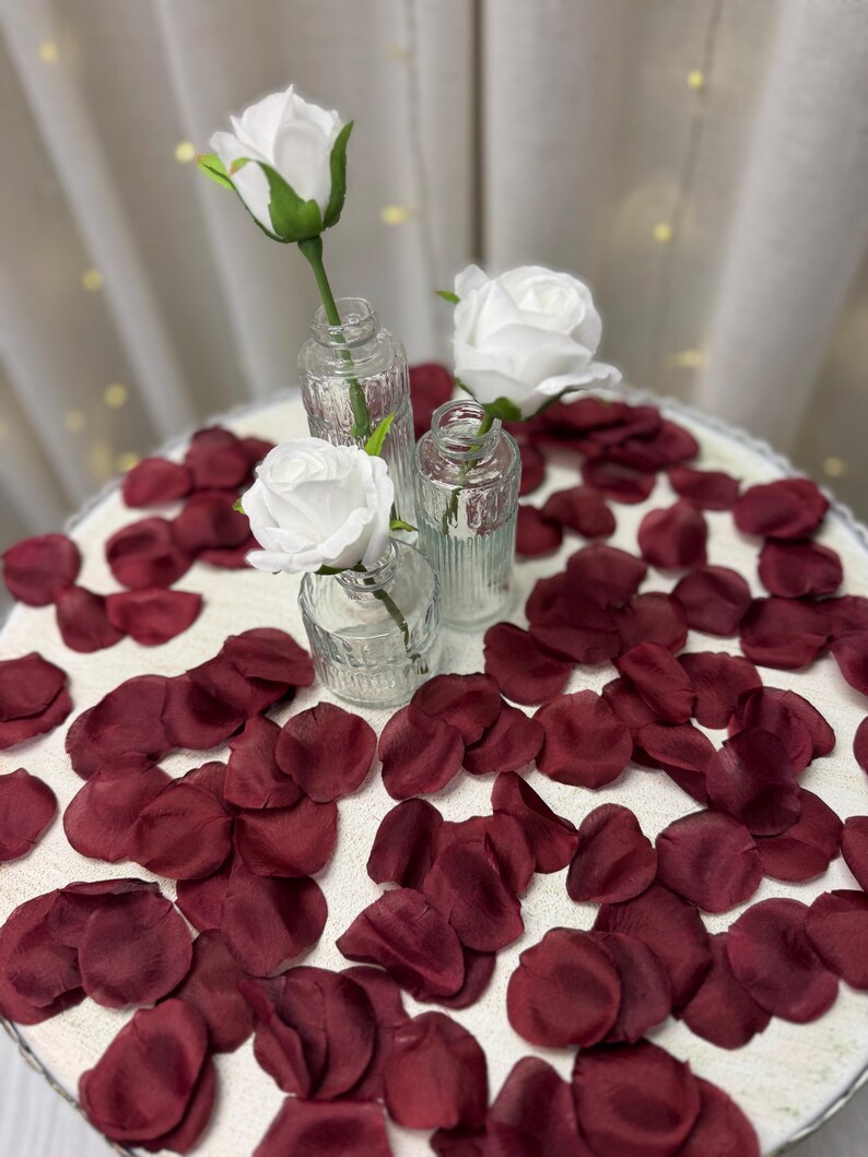 Burgundy Silk Rose Petals | Wedding Centerpiece | Aisle Decoration image 11