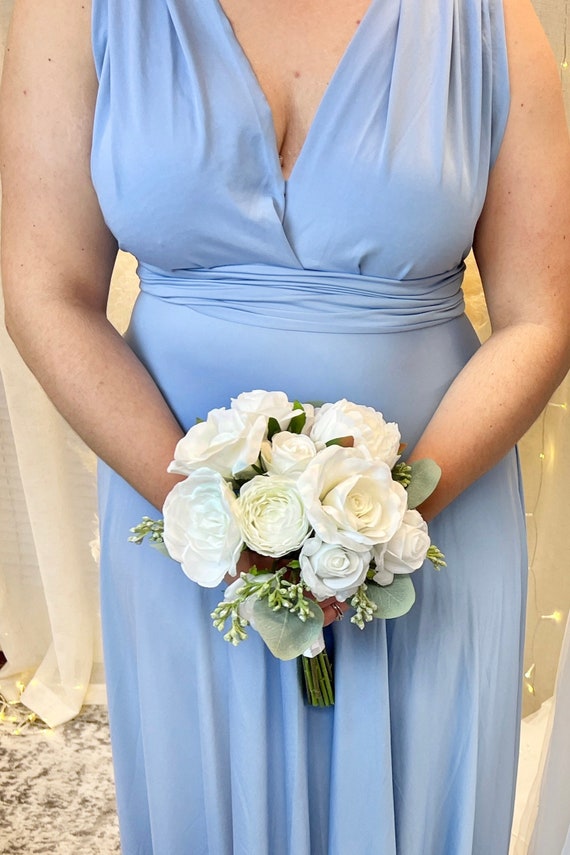 White Silk Mini Rose Wedding Bouquet: Bridesmaid Bouquets (MEDIUM)