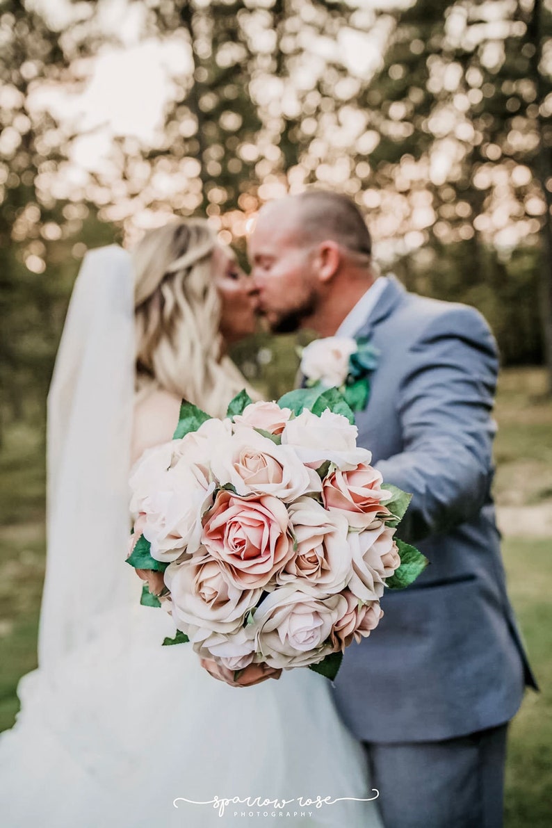 Artificial Flowers Bride /& Bridesmaid Wedding Bouquets large rose only Champagne Blush Pink Rose Gold Bridal Wedding Bouquet