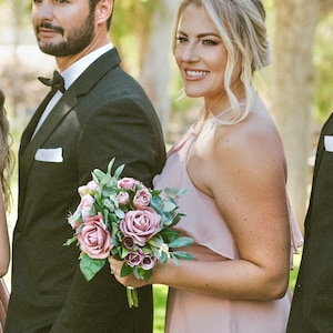 Dusty Rose Wedding Bouquet: Mauve Rose Quartz Eucalyptus Bridal Flowers