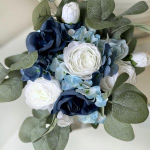 Blue Silk Wedding Bouquet Set: Eucalyptus Bridal Bouquet & Boutonniere SONORA