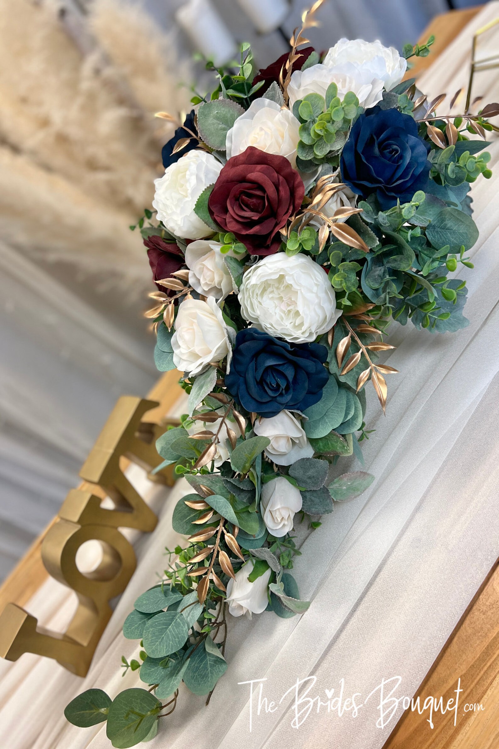 Burgundy Navy Gold Ivory Wedding Bouquet Bridal Cascading - Etsy Burgundy Navy Gold Ivory Wedding Bouquet Bridal Cascading - Etsy