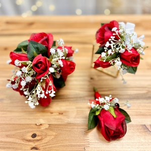 Red Prom Corsage and Boutonniere Set Handheld Bouquets for Prom Quinceanera Bouquet Flower Girl Bouquet Prom Flower Bouquet image 6