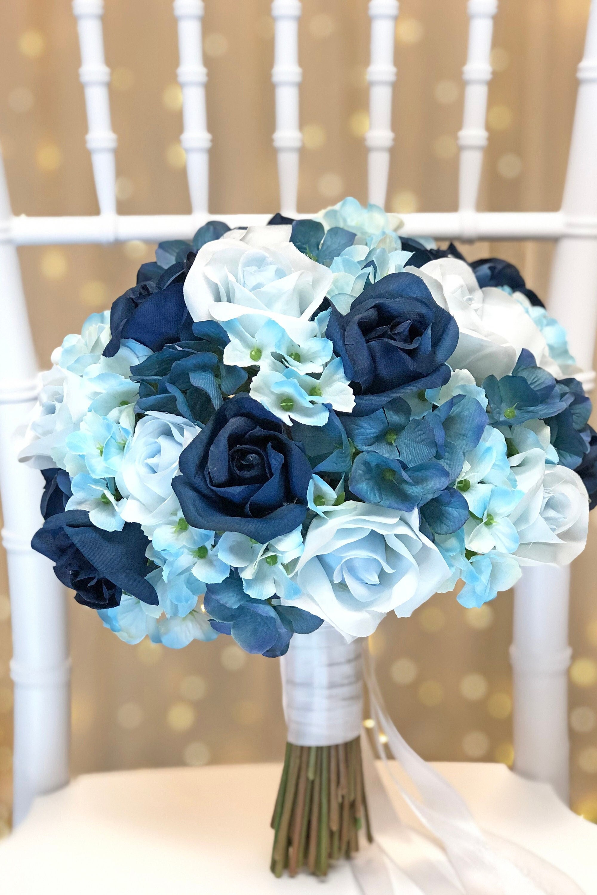 Ramo de novia de hortensias rosas en azul marino claro (grande) - Etsy  México, image size:2000x3000