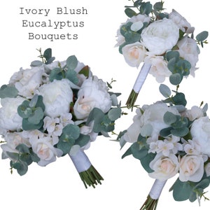 Wedding Bouquet Bridal Bouquet Ivory Blush Rose Peony Eucalyptus image 9