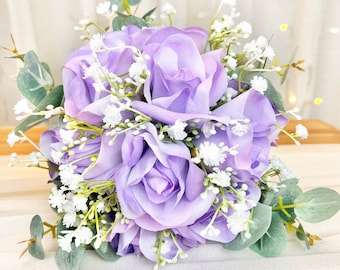 Lavender Wedding Bouquet with Babies Breath | Lilac Bridesmaid Bouquet (small)