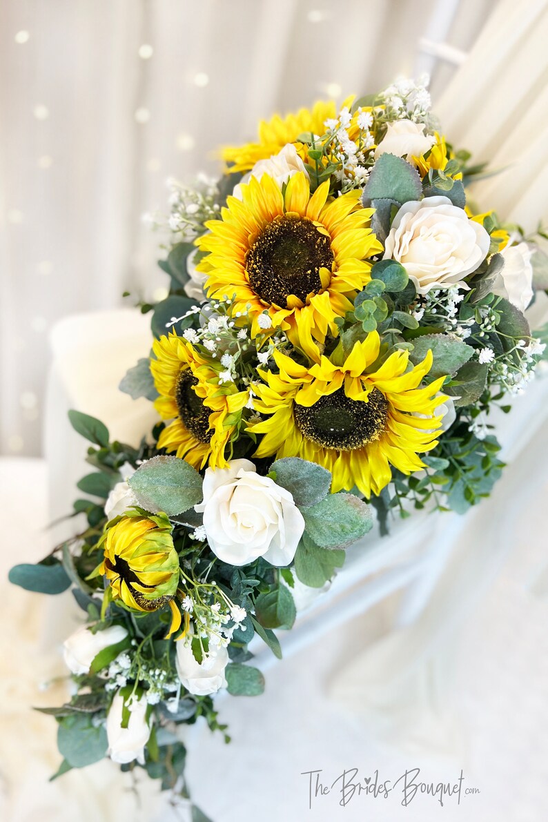 Sunflower Cascading Bridal Bouquet Cascade Wedding Bouquet Etsy