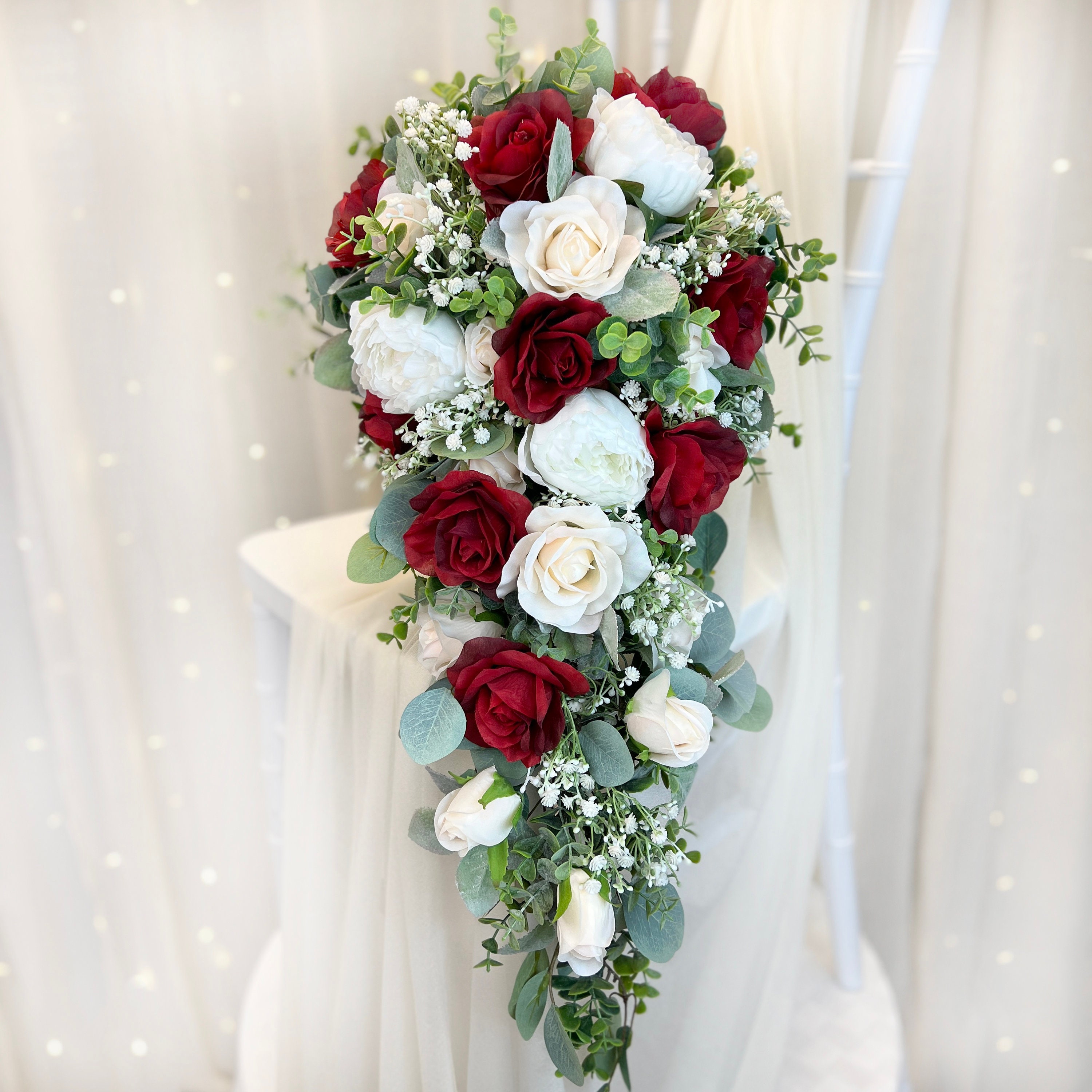 xllLU Wedding Waterfall Bridal Bouquet Water Drop Style Artificial