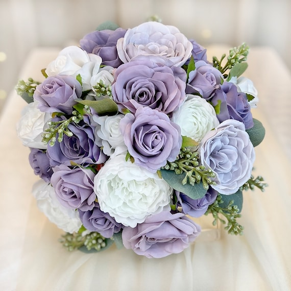 LILAC DUSTY PLUM Wedding Bouquet Set With Mini Roses Elegant Lilac Bridal Bouquet Lilac Bouquet Silk Bridal Bouquet Etsy UK