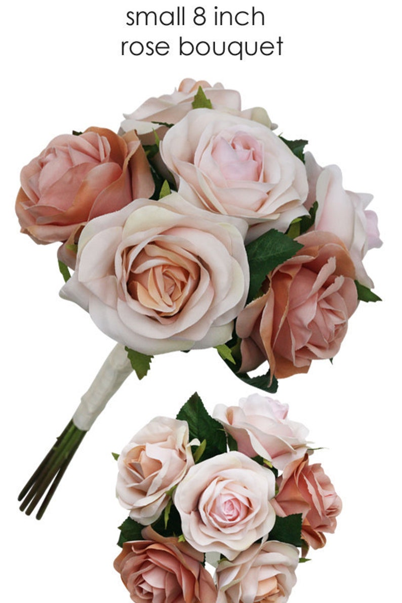 Champagne Blush Pink Rose Gold Bridal Wedding Bouquet Artificial Flowers Bride & Bridesmaid Wedding Bouquets small rose only image 3