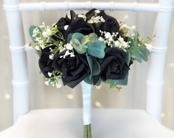 Wedding Bouquet | Bridesmaid Bouquet in Black + White Flowers (small)