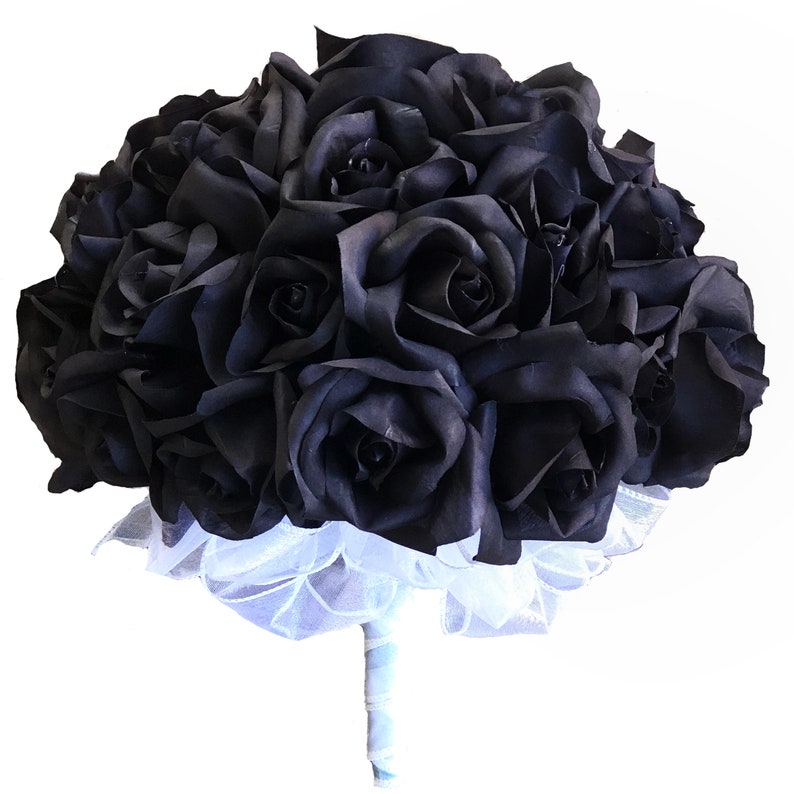 Black Rose Silk Wedding Flower Bouquet 3 dozen silk bridal Etsy