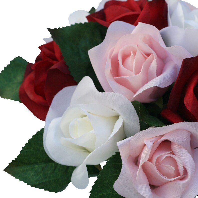Red Pink Ivory Silk Garden Rose Stems Artificial Wedding Etsy
