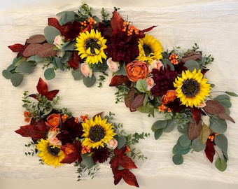 Autumn Wedding ARCH FLOWERS: Burgundy, Plum, Sunflower Decor