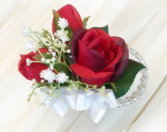 Red Corsage with Babies Breath | Red Wedding Corsage