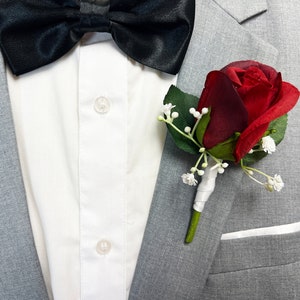 Red Rose + Babies Breath Boutonniere for Men | Wedding Boutonniere