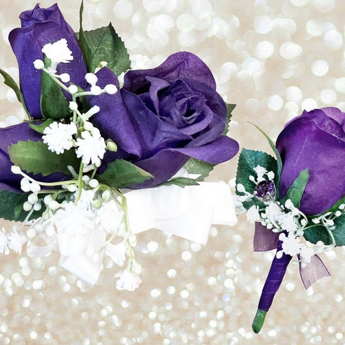 Lavender Prom Corsage and Boutonniere Set Handheld Bouquets Etsy
