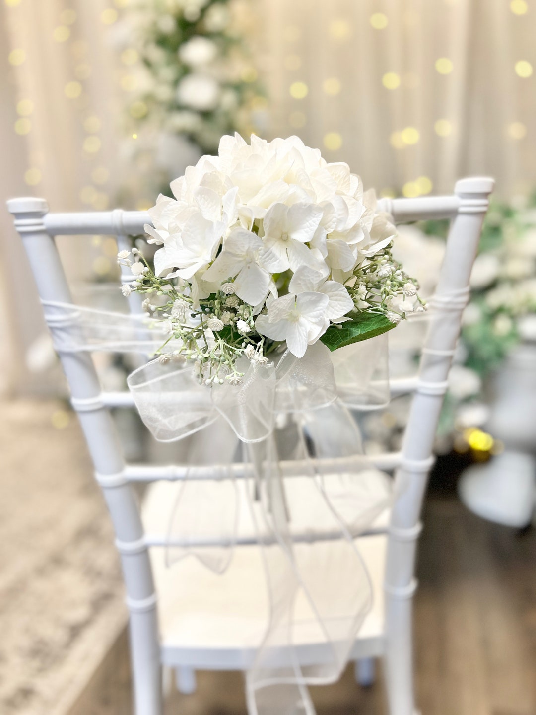 Script Flower Hydrangea Chair Hydrangea Wedding Aisle Decor: Chiffon Pew Bows Chair Decoration - Etsy