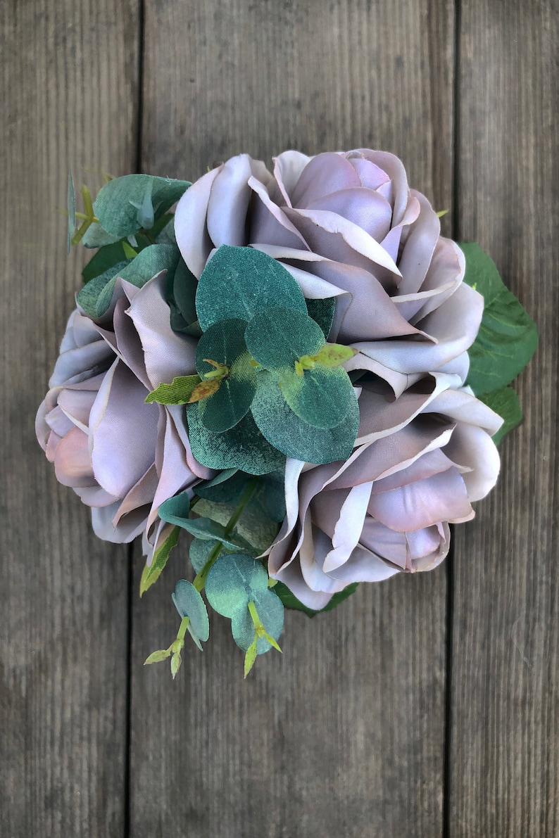 Wedding Bouquet Grey Roses With Sage Green Eucalyptus Bridal - Etsy