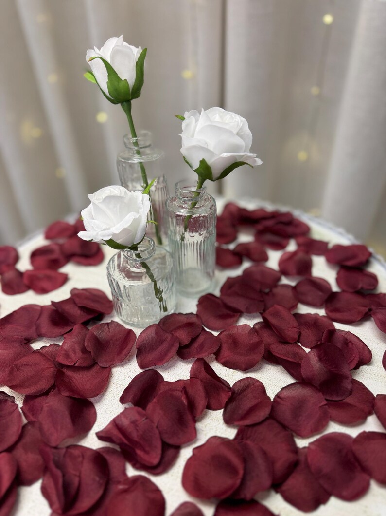 Burgundy Silk Rose Petals | Wedding Centerpiece | Aisle Decoration image 10