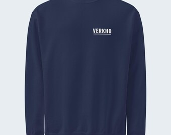 Minimal Outdoor Wordmark Crewneck Sweatshirt, Left Chest Print, Garment-Dyed Heavyweight Fleece - Verkho Block Underline