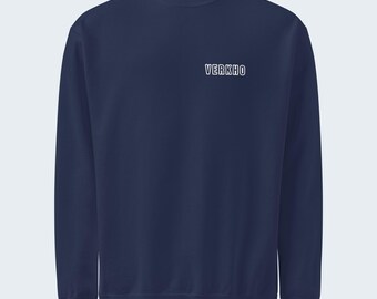 Minimal Outdoor Wordmark Crewneck Sweatshirt, Left Chest Print, Garment-Dyed Heavyweight Fleece - Verkho Outline