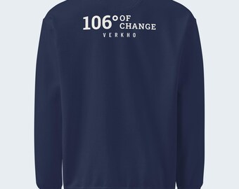 Verkhoyansk 106 Degrees of Change Crewneck Sweatshirt, True Navy, Back Print, Chest Logo, Garment-Dyed Heavyweight Fleece - Verkho Badge
