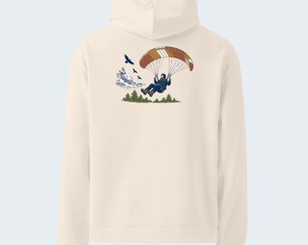 Paraglide Ridge Paragliding Art Hoodie, Back Print, Chest Logo, Relaxed Brushed Fleece - Verkho Condensed Rule