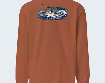 Fish River Fly Fishing Art Long Sleeve T-Shirt, Back Print, Chest Logo, Heavyweight Cotton - Verkho Condensed Rule