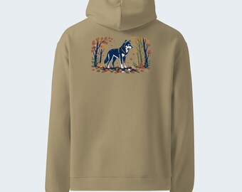 Fall Wolf Wildlife Art Hoodie, Back Print, Chest Logo, Relaxed Brushed Fleece - Verkho Mixed Case