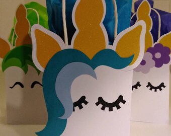 Bolsas de regalo de unicornio hechas a mano: bolsas de cartulina brillante
