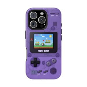 90s Kid Retro Purple Handheld Phone Case, Translucent Gamer Gift, Pixel Art Magnetic Case for iPhone & Samsung