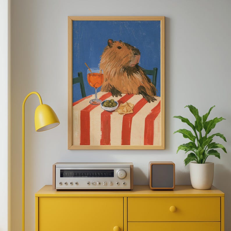 Relaxed Capybara Italian Cafe Print, Aperol Spritz Wall Art, Funny ...