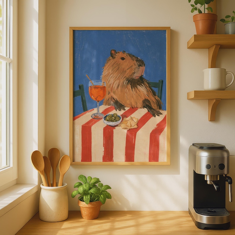 Relaxed Capybara Italian Cafe Print, Aperol Spritz Wall Art, Funny ...