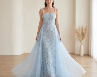 Beaded Mermaid Evening Dress, Luxury Women's Formal Gown, Elegant Party Dress, Special Occasion Evening Wear