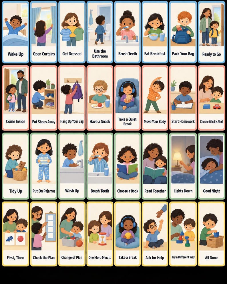 Printable Routine Cute Printable Visual Routine Cue Cards for Kids | Calm Family Routine and ...