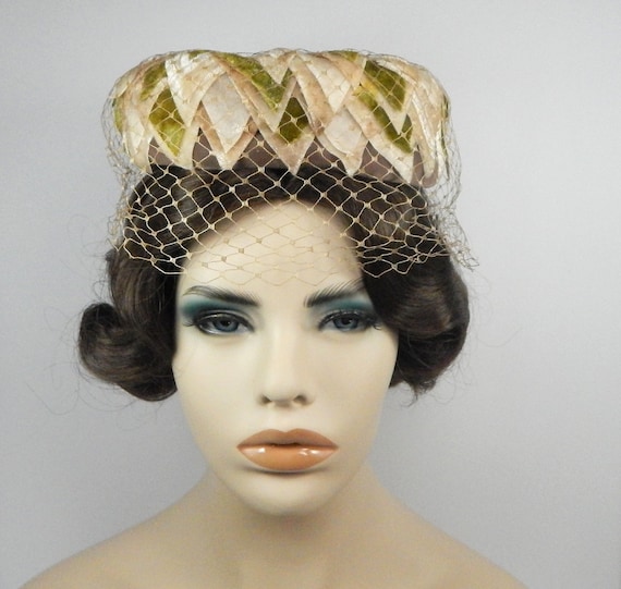 Vintage 1950s Olive Green, Brown, Taupe and Ivory… - image 1