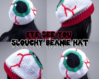 Eye Hat, Crochet Eyeball Beanie, Creepy Unisex Slouchy Toque, Horror Lover Gift, Spooky Accessories, Novelty Halloween Costume, Yami Kawaii