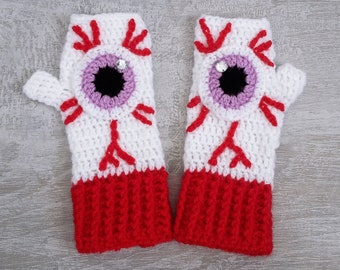 Eyeball Gloves, Eye See You Fingerless Gloves, Creepy Cute Hand Warmers, Halloween Spooky Texting Gloves, Yami Kawaii Horror Lover Goth Gift