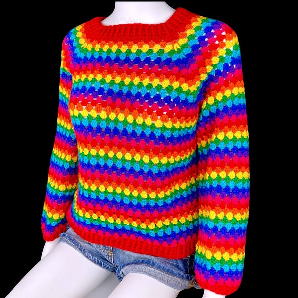 Bright Rainbow Sweater, Rainbow Striped Crochet Jumper, Kids Teen & Adult Sizes, Matching Family Colourful Sweaters, LGBTQ+ Pride Knit Top