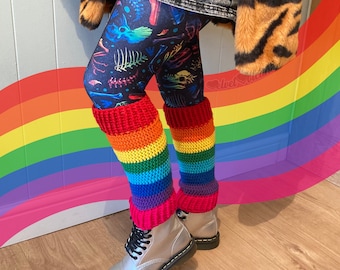 Rainbow Leg Warmers, LGBTQIA Gay Pride Leg Warmers, Funky Colourful Legwarmers, Bright Striped Ankle Warmers, Rainbowcore Kawaii Aesthetic