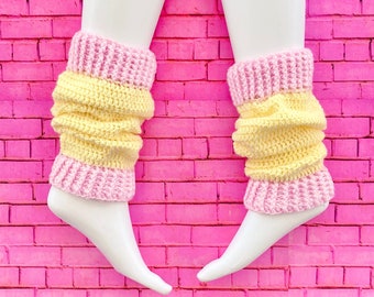 Custom Colour Leg Warmers, Knee High Crochet Leg Warmers, Womens Pastel Ankle Warmers, Two-tone Knit Boot Cuffs, Pink Dance Yoga Leg Warmers