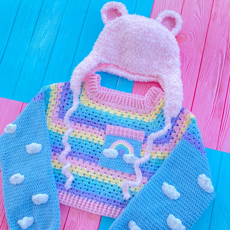 Pastel Fuzzy Teddy Bear Earflap Hat, Fluffy Bear Beanie, Kawaii Lilac or Baby Pink Faux Fur Crochet Hat, Cute Plush Animal Ear Winter Hat image 5