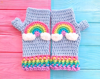 Pastel Rainbow Cloud Fingerless Gloves, Fairy Kei Wrist  display picture 1