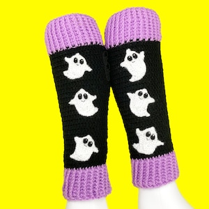 Ghost Leg Warmers, Pastel Goth Crochet Leg Warmers, Custom Colour Spooky Cute Knee-High Socks, Supernatural Phantom Halloween Lover Gift