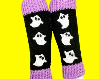 Ghost Leg Warmers, Pastel Goth Crochet Leg Warmers, Custom Colour Spooky Cute Knee-High Socks, Supernatural Phantom Halloween Lover Gift