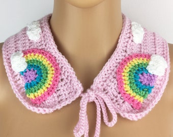 Pastel Rainbow Cloud Peter Pan Collar, Fairy Kei Faux Collar, Sweet Lolita Collar, Yume Kawaii Removable Collar, Fairycore Womens Collar