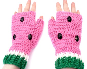 Watermelon Gloves, Custom Color Fingerless Gloves, Pastel Kawaii Fruit Texting Mittens, Fairy Kei Melon Wrist Warmers, Cottagecore Aesthetic
