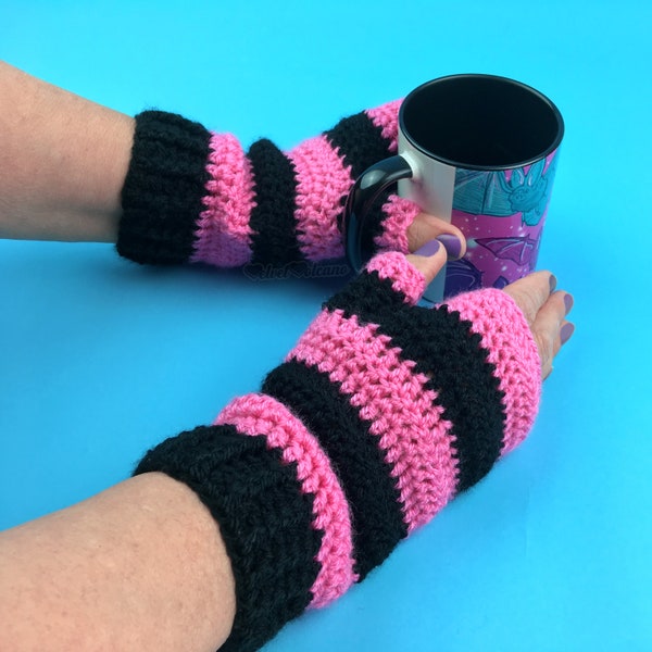 Benutzerdefinierte Farbe Streifen fingerlose Handschuhe, gehäkelte Handwärmer, gestreifte Pulswärmer, bunte Damenhandschuhe, Pastell Goth Mädchen Strickhandschuhe