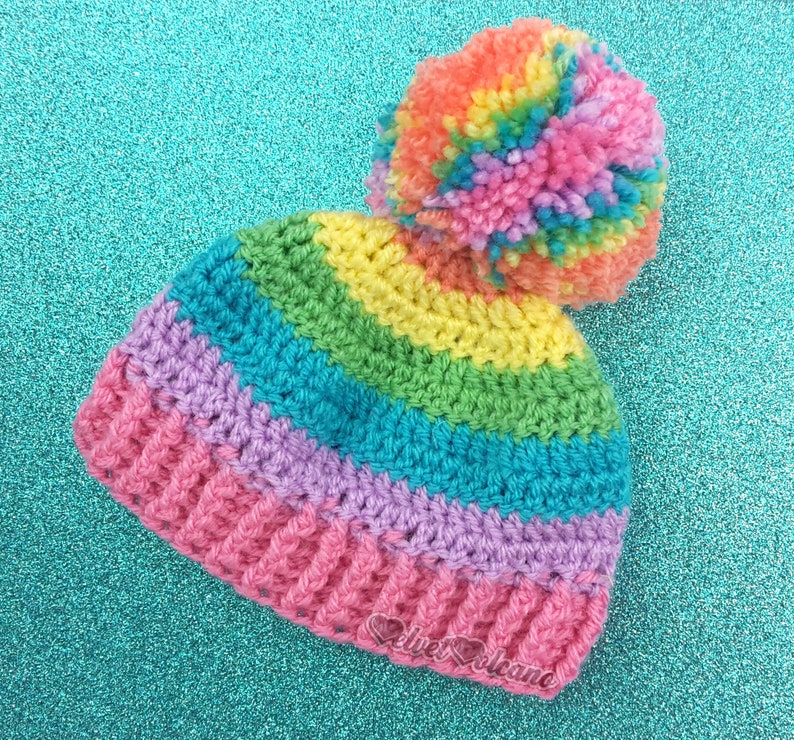 Pastel Rainbow Bobble Hat, Colourful Crochet Pom Pom Beanie, Fairy Kei Yume Kawaii, Womens Candy Colour Hat, Girls Cute Pastel Knit Beanie image 6